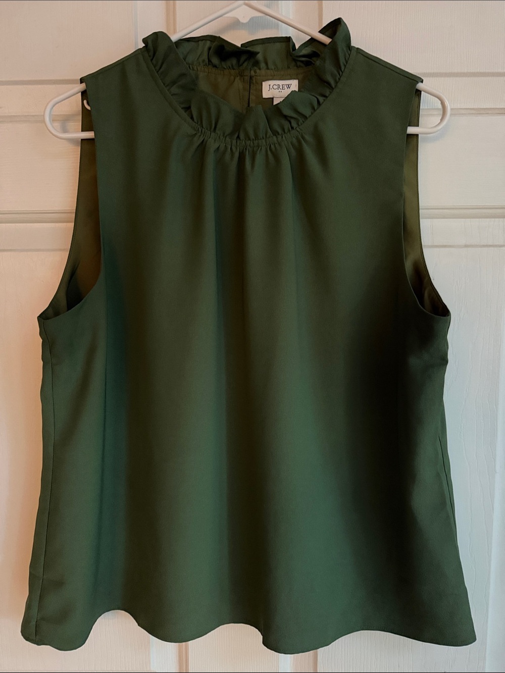 J. Crew Olive Green Sleeveless Ruffle-Neck Camisole